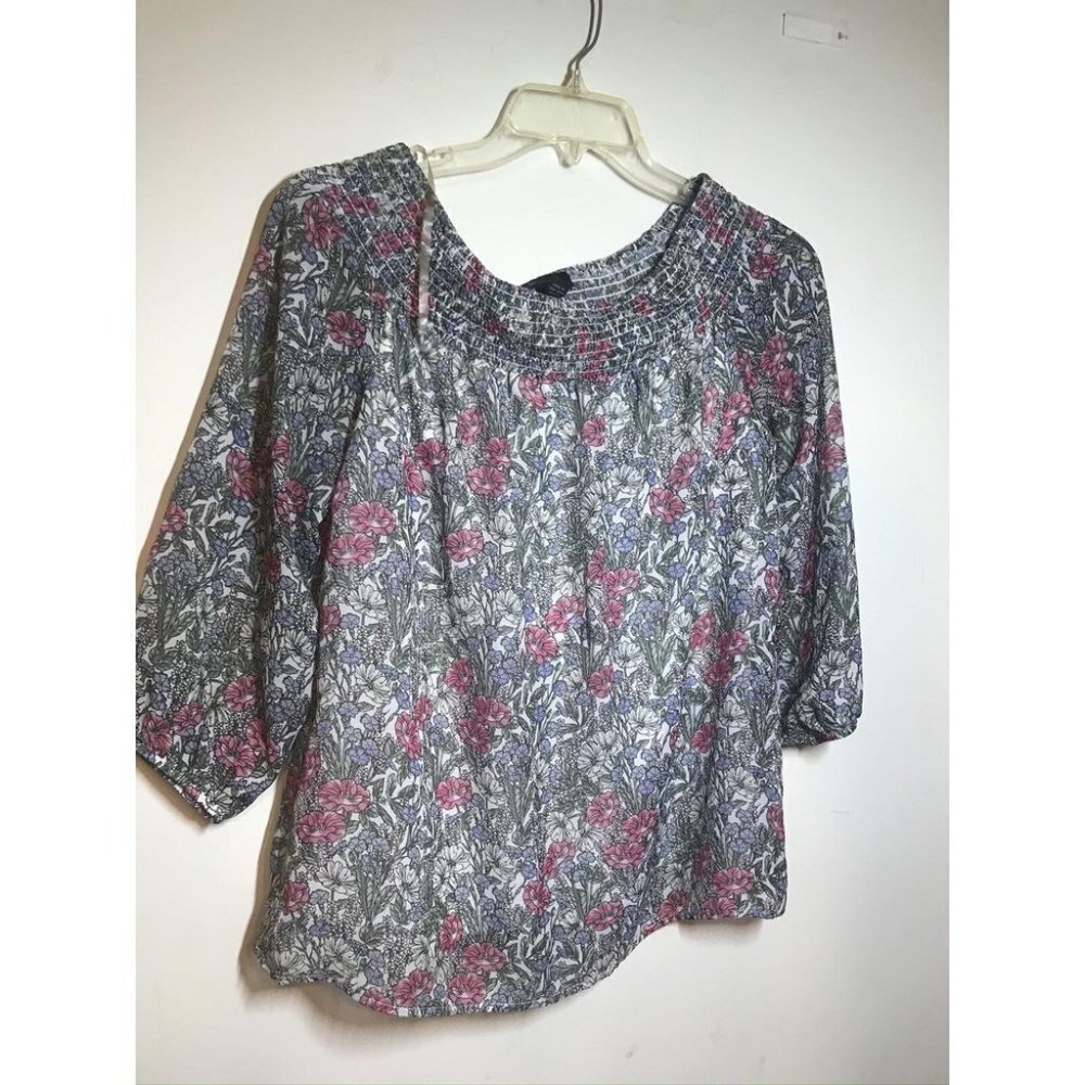 AB Studio Women’s Floral Blouse 3/4 Sleeve Size L